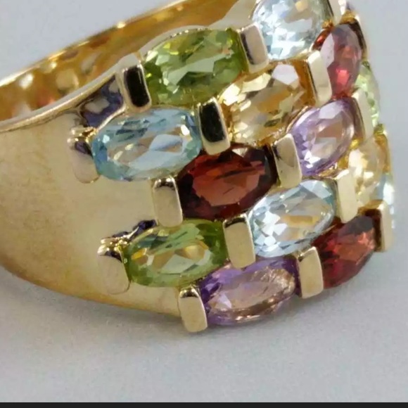 Sterling Silver 925 Jewelry - Designer R 6.5 Cocktail Ring 925 Gold Garnet, Topaz, Peridot. Awesome